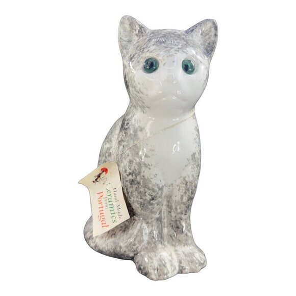 ELPA Alcobaca White Black Cat With Glass Green Eyes Made In Portugal W Sticker - Picture 8 of 13